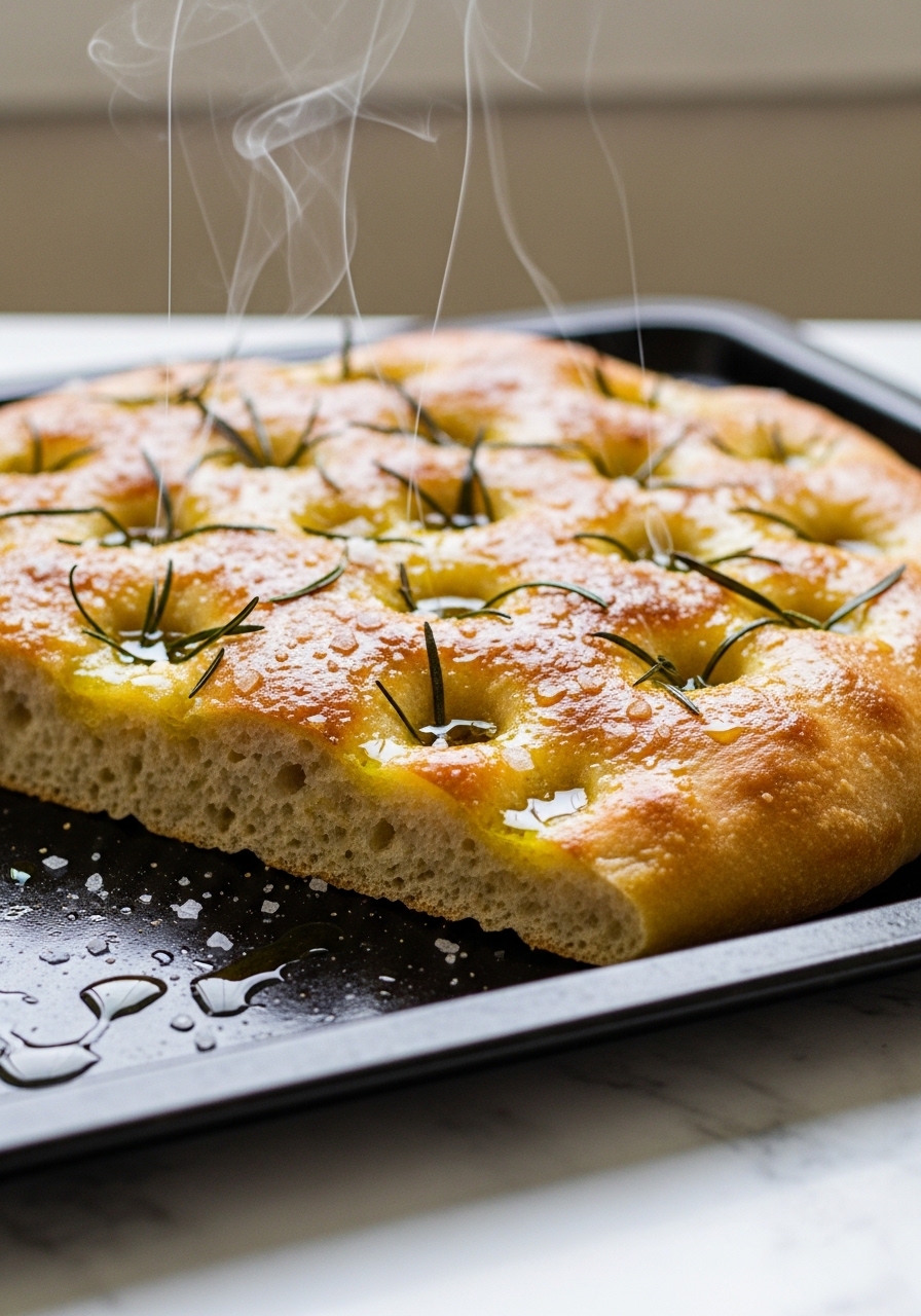 Focaccia italiana con rosmarino e olio d'oliva