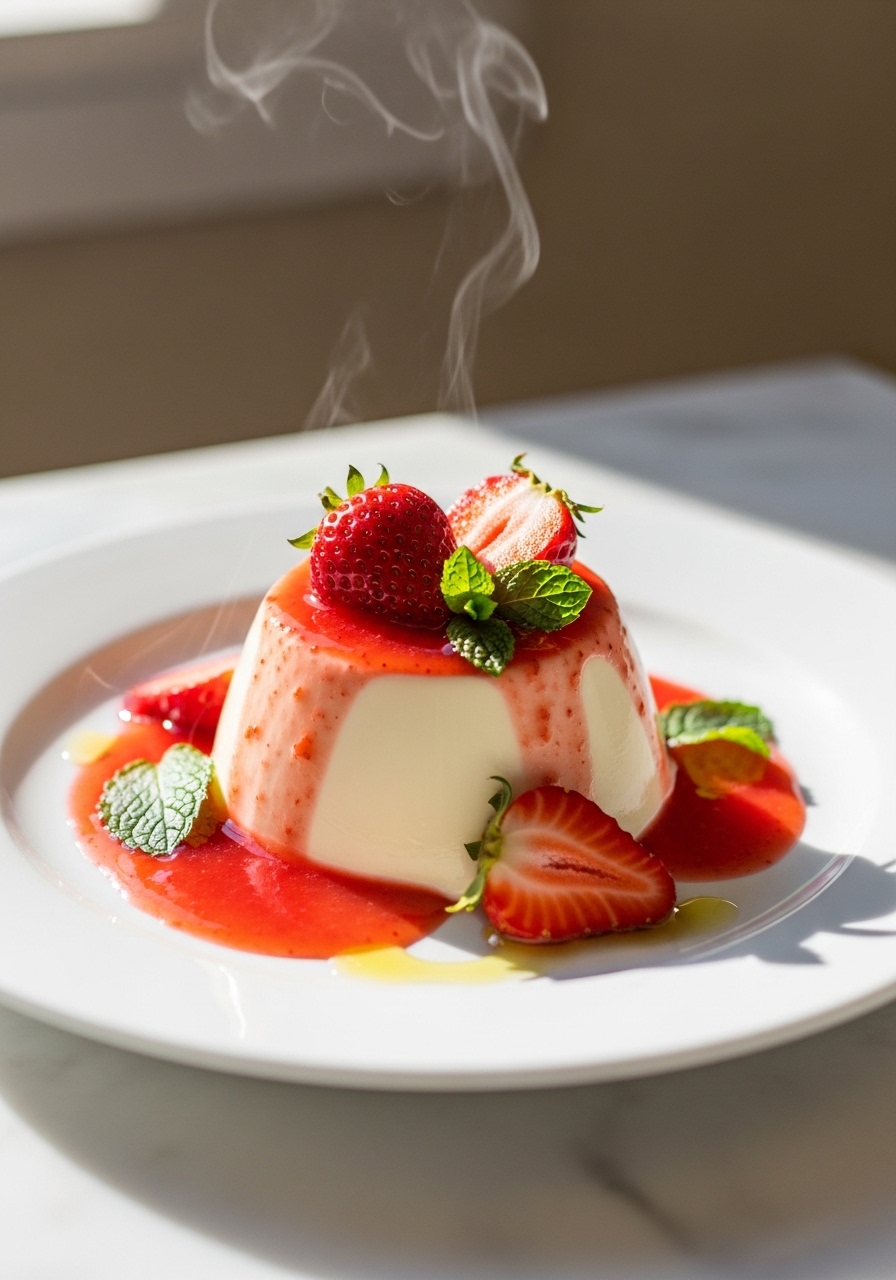 Panna cotta italiana con frutti di bosco