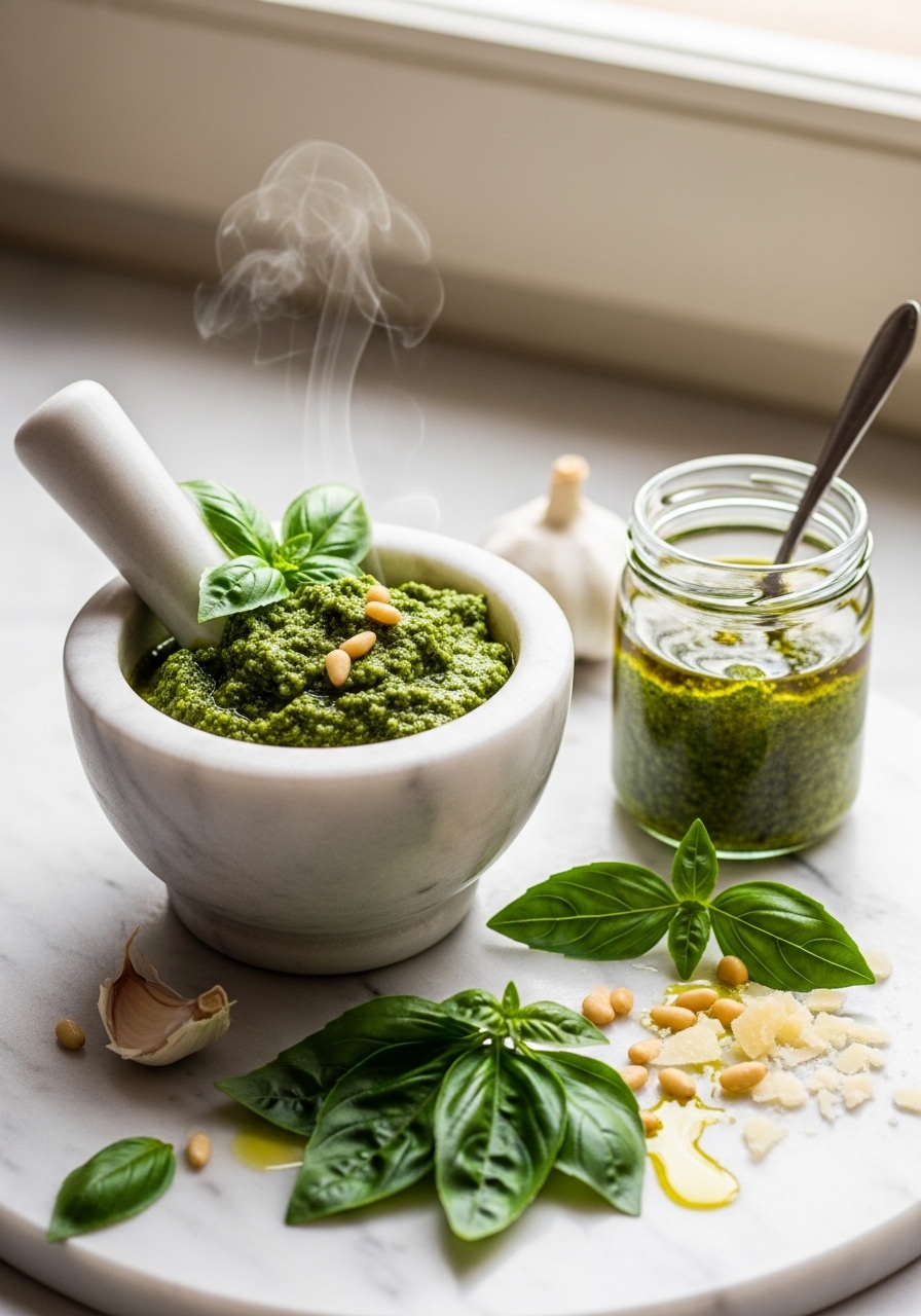 Pesto alla Genovese Ricetta Originale — Il Condimento Ligure nel Mortaio